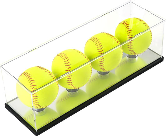 Softball Display Case for 4 Pack in one,Acrylic Baseball Holder Display Stand,Golf Ball Display Case,Clear Display box for Tennis Ball Sports Ball Storage with Base and Mirror Base(need Self-assembly)