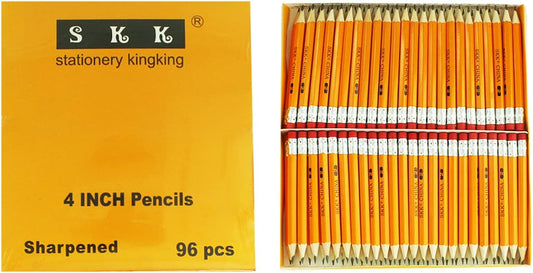 SKKSTATIONERY Half Pencils with Eraser Tops, Golf Pencils, 4 inch, Classroom, Pew - #2 HB, Hexagon, Pre-sharpened, Back to school, 96/Box.