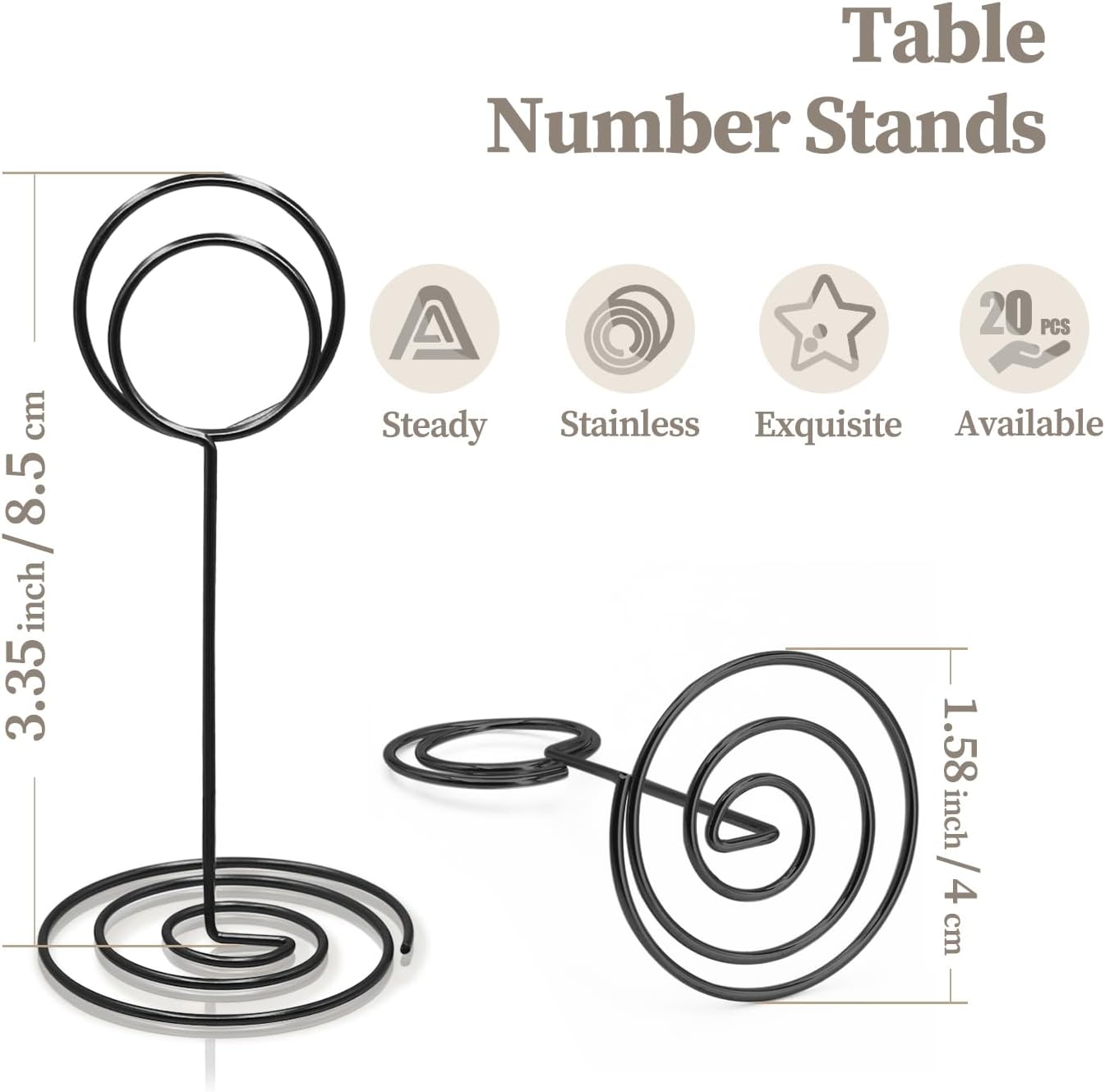 Table Number Holders 20Packs - 3.35 Inch Table Number Stands Place Card Holder for Wedding Party Graduation Reception Restaurant Home Photo Picture Office Memo (Black, 3.35")