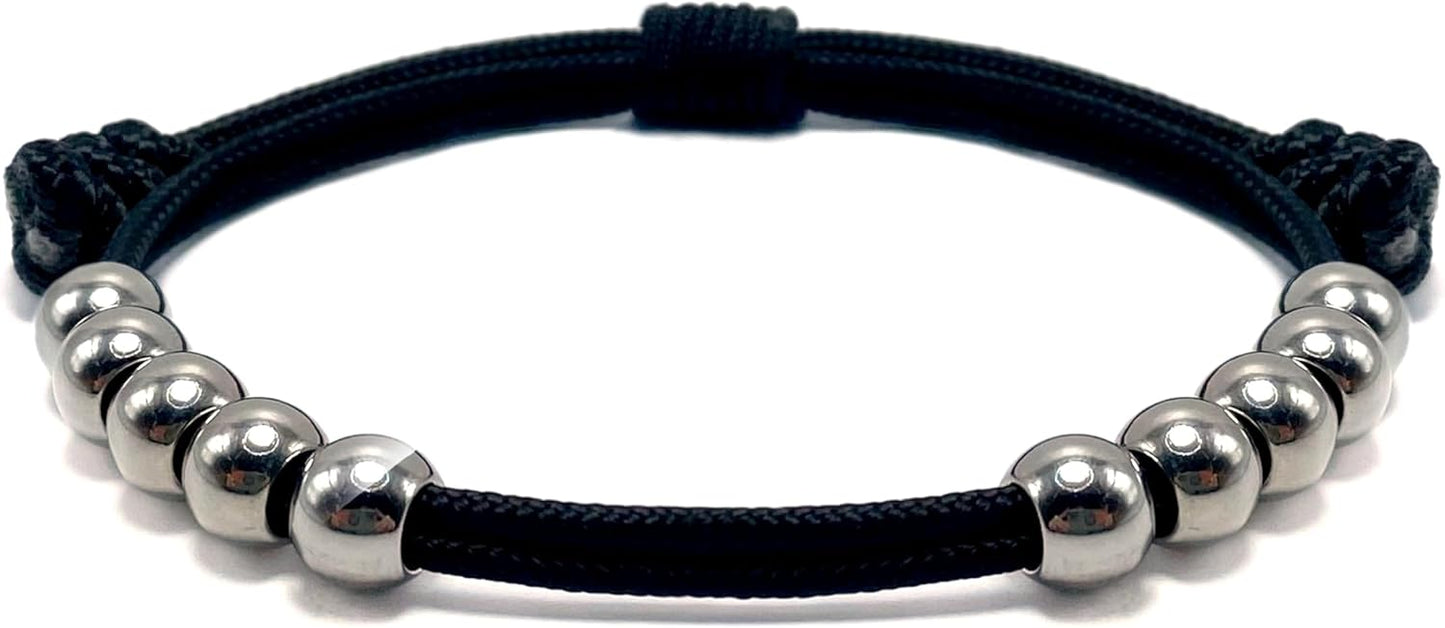 LAMIBEE Golf Stainless Steel 10 Beads Score Counter Bracelet, 2mm Paracord Durable Thread Resizable Easy to Adjust Round Scoring Tracker, Golf Accessory (8mm Black)