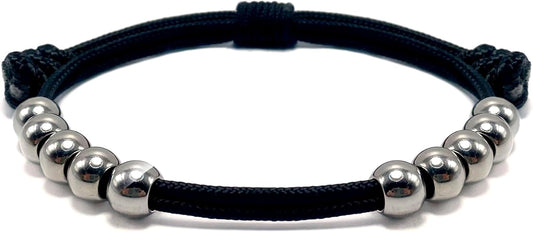 LAMIBEE Golf Stainless Steel 10 Beads Score Counter Bracelet, 2mm Paracord Durable Thread Resizable Easy to Adjust Round Scoring Tracker, Golf Accessory (8mm Black)