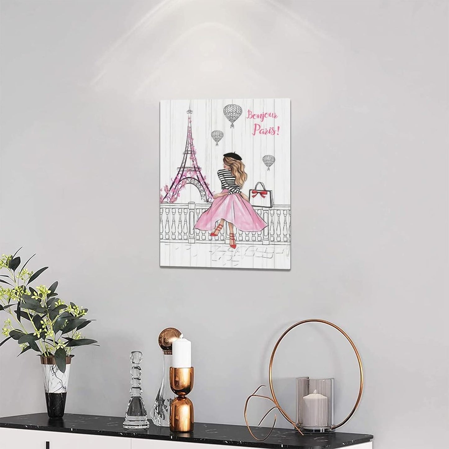 Pink Eiffel Tower Wall Art Romantic Paris Fashion Women Canvas Wall Decor Butterfly Eiffel Tower Picture Painting Print Modern Atwork For Girls Women Room Bathroom Office Framed Ready to Hang 12"x16"