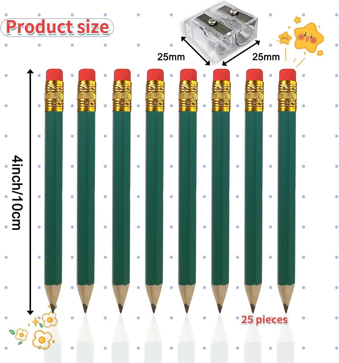 Adhere 25pcs Golf Pencils with eraser Hexagon Wooden Pencils Graphite 2B for Golf Event Scoring,Classroom,Wedding,Company Meetings,Pew, Pocket (Green)