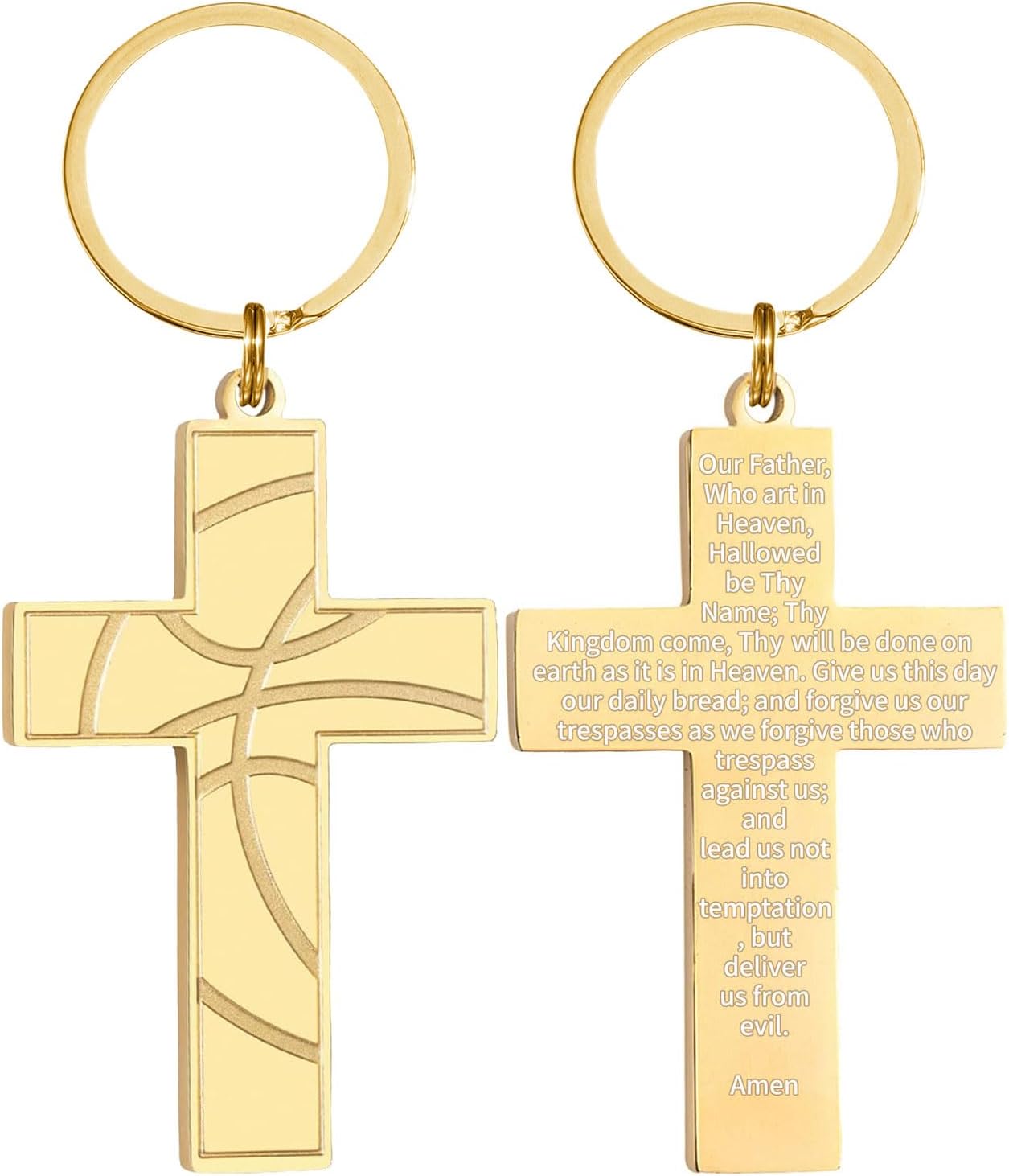 Football/Baseball/Soccer/Basketball Cross Keychains for Men First Communion Baptism Confirmation,Mens Gifts