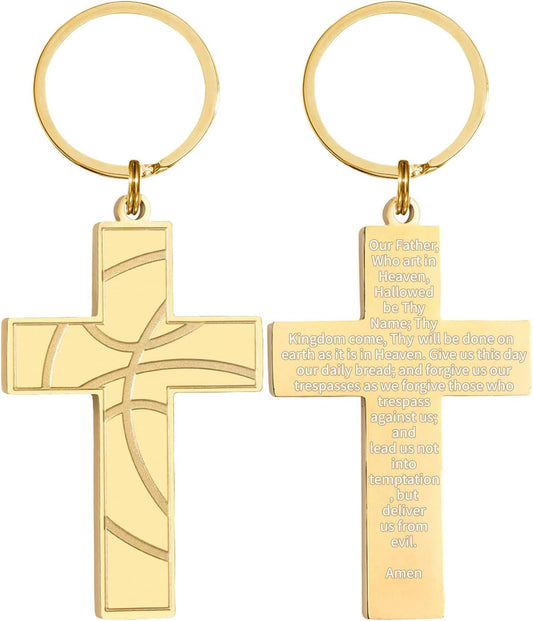 Football/Baseball/Soccer/Basketball Cross Keychains for Men First Communion Baptism Confirmation,Mens Gifts
