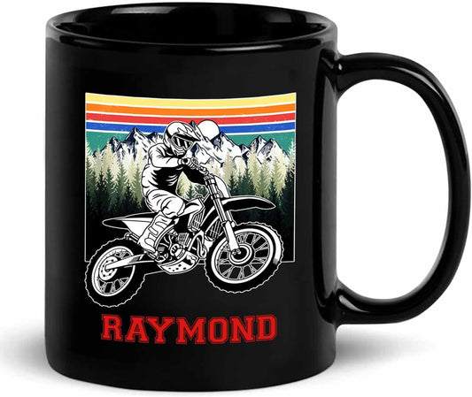 Personalized Motocross Racing Ceramic Mug - Choose Name, 11 Oz or 15 Oz, Black Coffee Cup for Dirt Bike and Motorcycle Lovers - Customized Gift for Friends