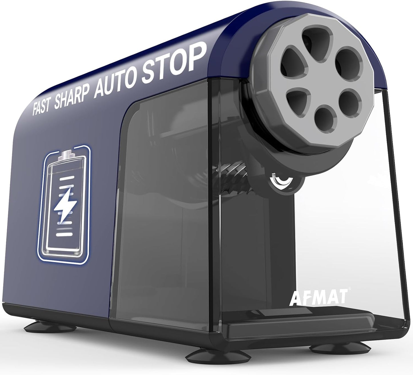 AFMAT PSD2 Electric Pencil Sharpener Heavy Duty, 6 Holes, Cordless & Rechargeable, Fast Sharpen, Auto Stop, 10K+ Uses, Classroom Pencil Sharpener for 6-11mm No.2/Large/Colored Pencils, Blue