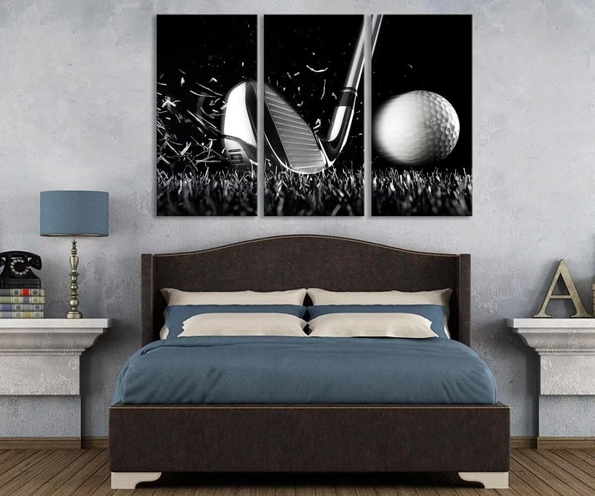 chenchenArt Black and White Golf Wall Art for Living Room Bedroom Home Decorations Golf Wall Decor for Office Golf Pictures Posters Canvas Prints Modern Artwork Framed Ready to Hang(20''W x 40''H x3)
