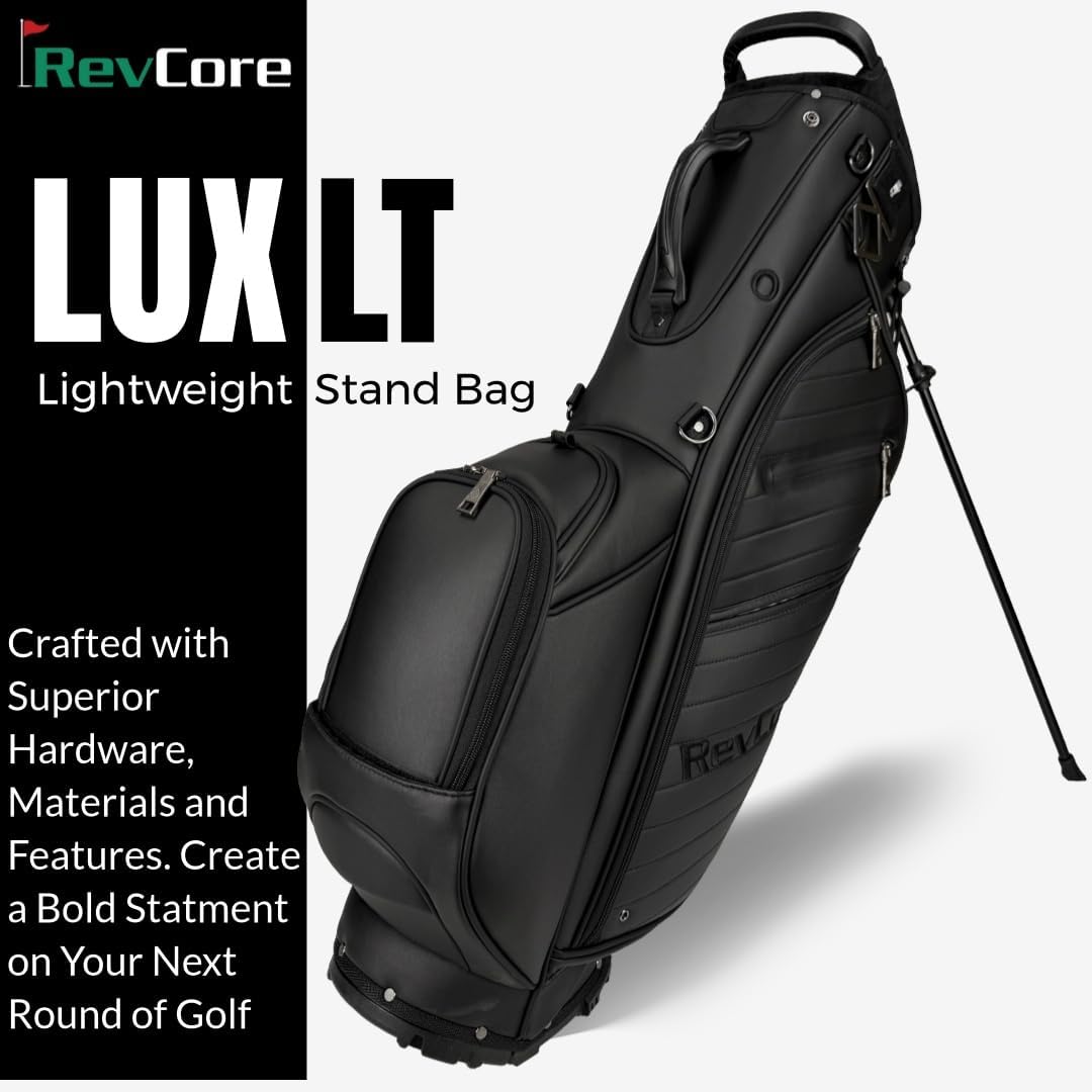RevCore LT Lightweight Golf Stand Bag by CaddyDaddy – Premium Synthetic Leather Carry Golf Bag for Men & Women with 5-Way Divider, Cooler Pocket, Dual Strap – Golf Bag with Stand