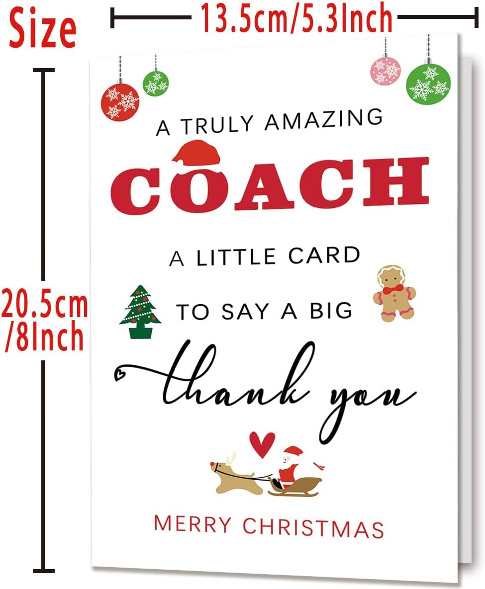 Coach Christmas Card for Men Women | Best Coaches Christmas Thank You Cards Gift for Football, Basketball, Volleyball, Baseball, Softball, Swim Team, Hockey, Golf...