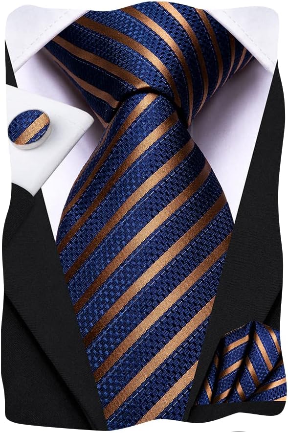 Dubulle Mens Paisley Striped Tie WOVEN Necktie for Men and Handkerchief Cufflinks Set Wedding Formal Business