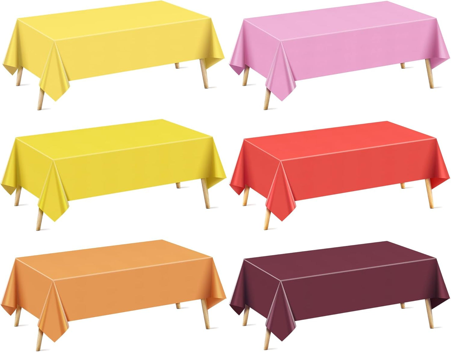 6 Pieces Thanks Series Rectangle Tablecloth, 54x72 Solid Color Waterproof & Spillproof Disposable Plastic Table Cover, Durable Party Tablecloth for Dining, Buffet, Picnic, Outdoor Events