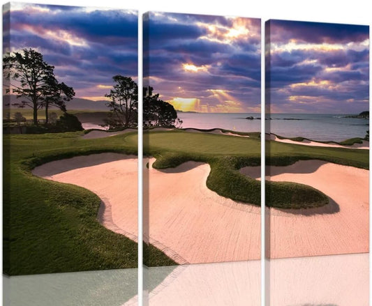 Oceanside Pebble Beach Golf Course Wall Art for Living Room Bedroom Bathroom Home Decorations Golf Course Pictures Posters Wall Decor Framed Artwork Canvas Prints Ready to Hang(12''W x 24''H x 3)