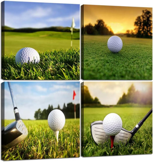 Pankila Golf Course Canvas Wall Art for Gym Club Golf Wall Decor Yellow Green Golf Landscape Abstract Wall Painting Decor Living Room Bedroom Bathroom Frame Artwork (20''W x 20''H x 4)