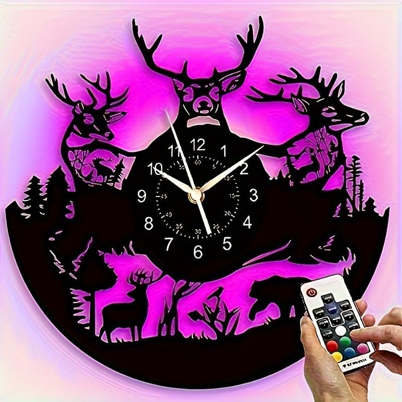 1pc Vinyl Wall Clock -Deer Pattern Wall Decor Silent Clock - 12 Inch Farm Theme Wall Art Black Retro Room Decor