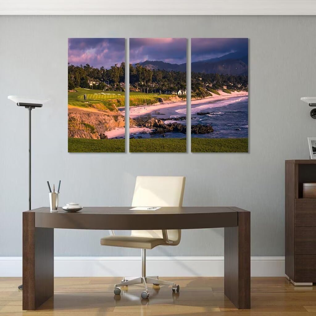 California Coastline Golf Course Wall Art for Living Room Bedroom Bathroom Home Decorations Golf Course Pictures Posters Framed Artwork Ready to Hang(12''W x 24''H x3)