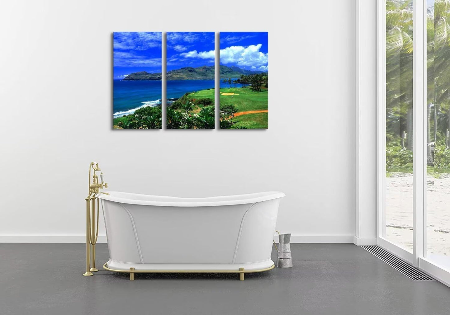 chenchenArt Lagoons Golf Course Wall Art for Living Room Bedroom Home Decorations Golf Course Pictures Posters Canvas Prints Modern Artwork Framed Ready to Hang(20''W x 40''H x3)