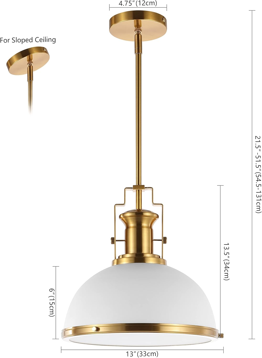JONATHAN Y JYL9536D Homer 13" 1-Light Modern Industrial Iron LED Dome Pendant Classic, Cottage, Farmhouse Bedroom Living Room, Brass Gold/White