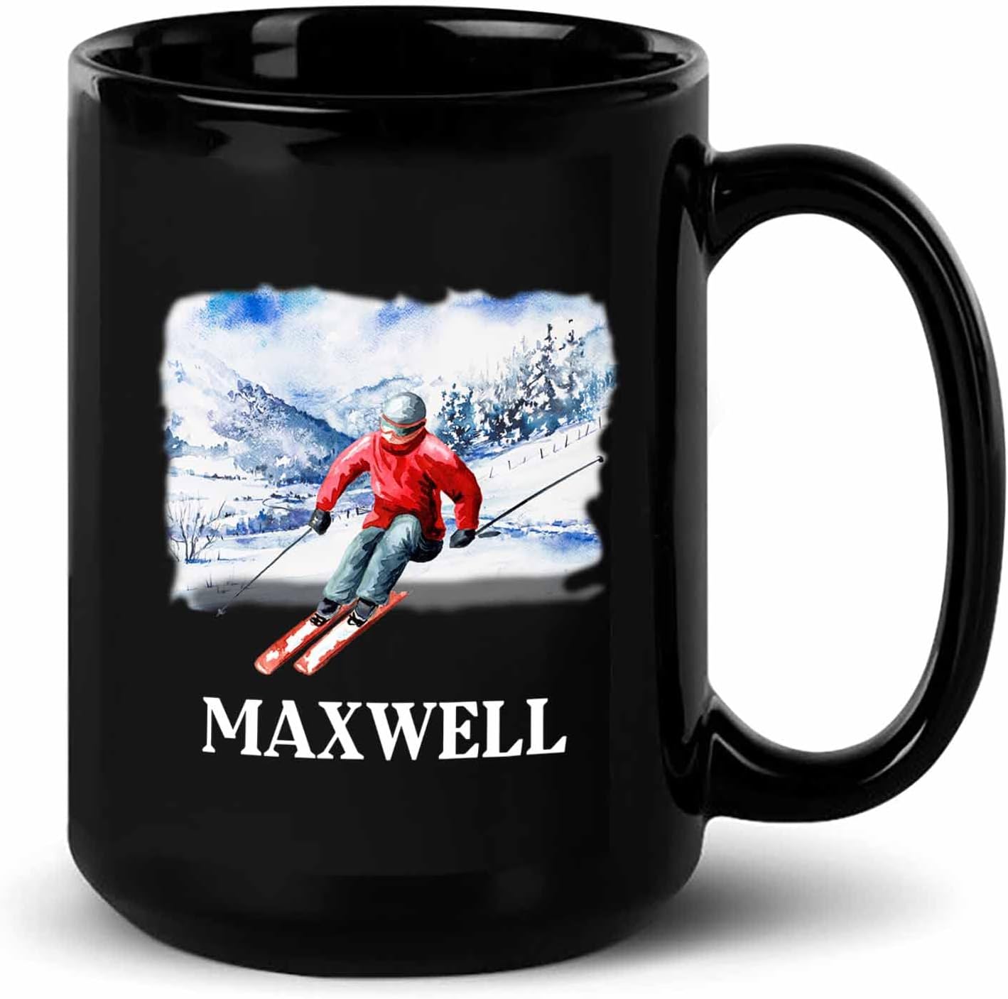 Personalized Name Skiing Black Ceramic Mug Gifts For Men Women Team Coach Skiing Lover, Skiing Ski Coffee Mugs Cups 11 Oz 15 Oz, Customized Skier Ski Lovers Travel Mug, Skier Skiing Winter Coffee Cup