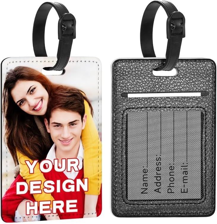 Personalized Leather Luggage Tags for Suitcase, Custom Golf Bag Tag Travel Labels Name Identifiers with Strap for Women Men Customized Your Own Text Photo Logo
