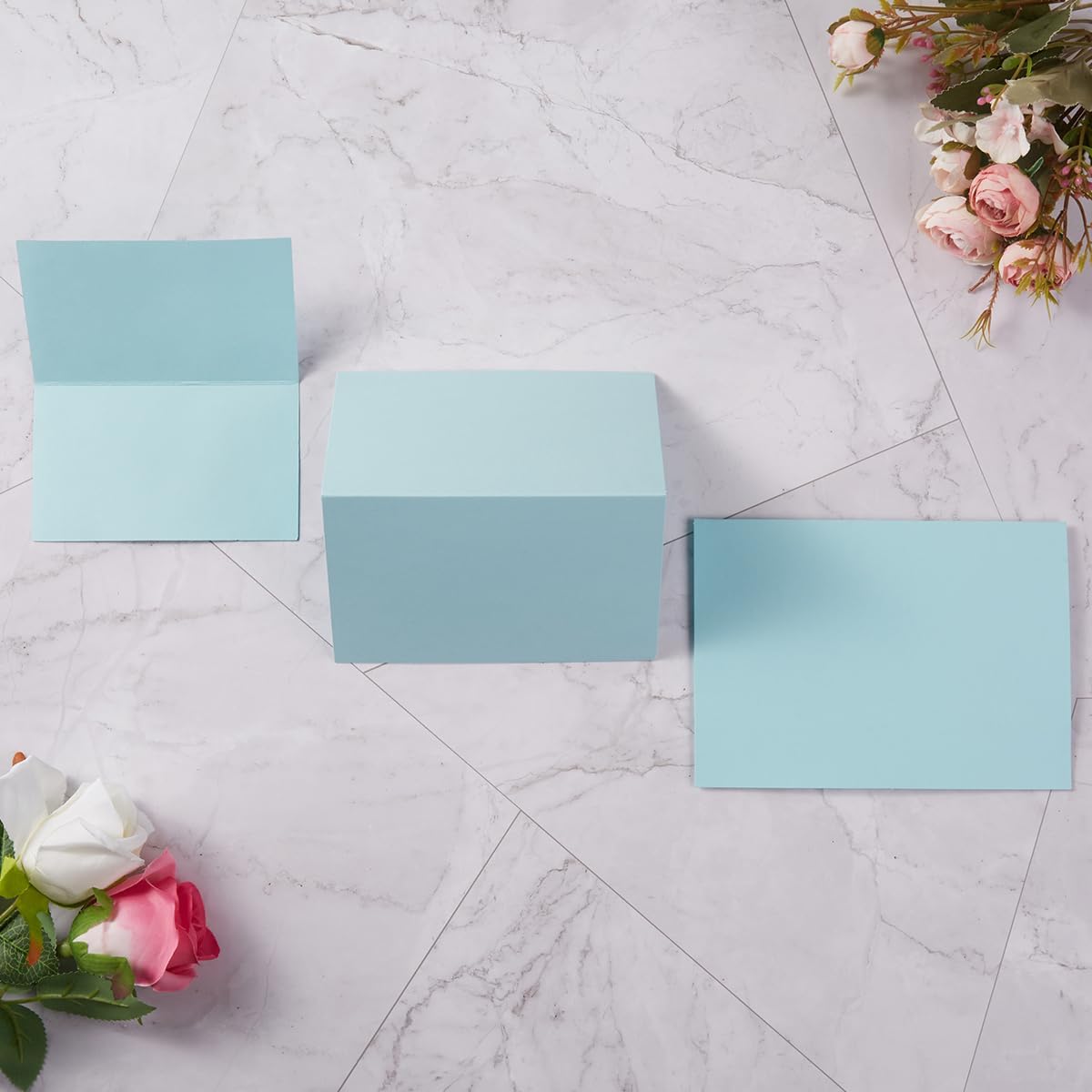 50 Pack Blank Cards Folded Cardstock Thank You Blank Greeting Cards for Invitations, Wedding, Greeting Cards, All Occasion DIY (Light Blue, 4x6)