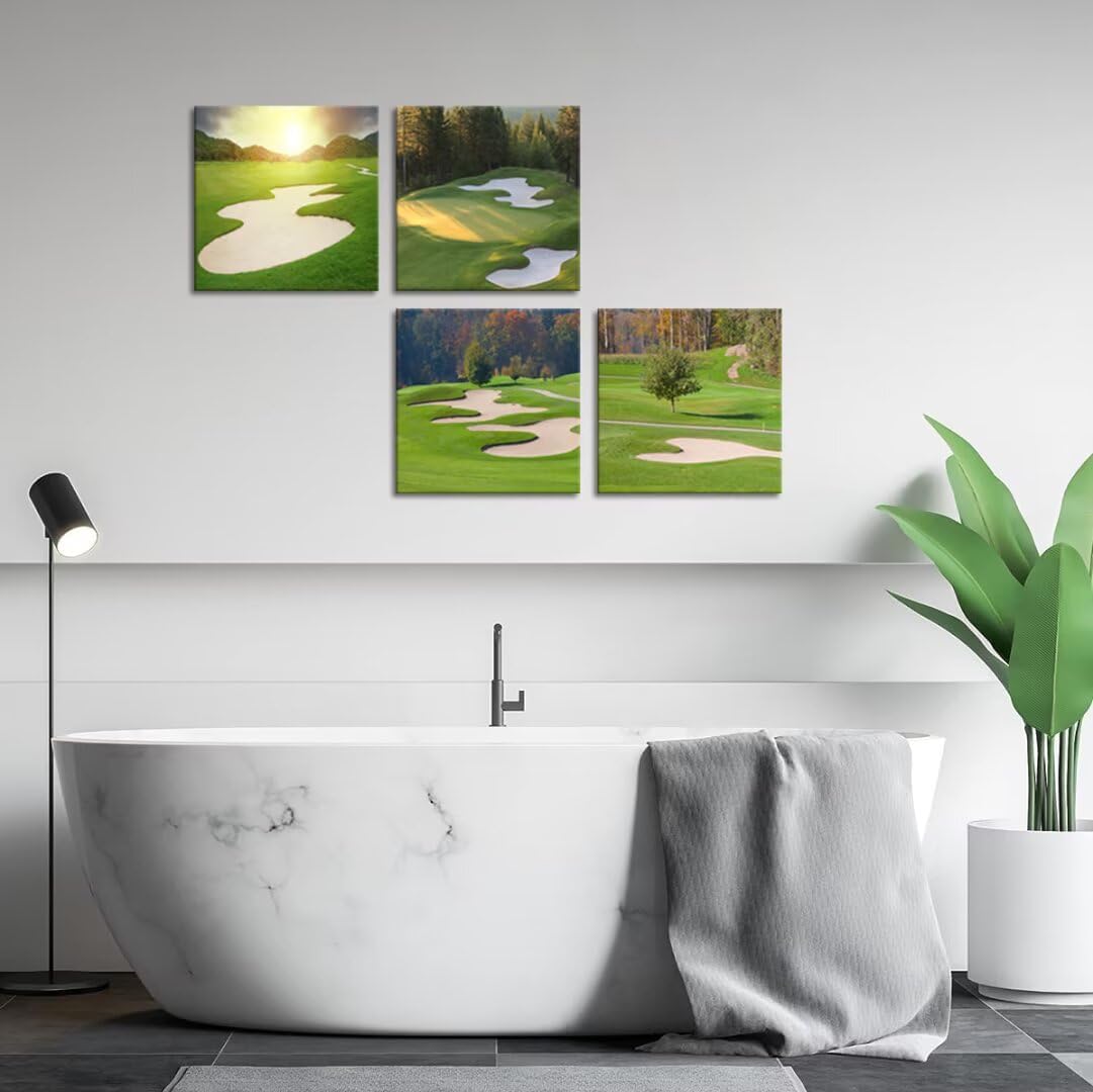 Pankila Golf Course Wall Art Sunrise Golf Landscape Canvas Prints Golf Wall Decor for Living Room Bedroom Bathroom Club Gym Home Decorations Painting Framed Artwork Ready to Hang (16''W x 16''H x 4)