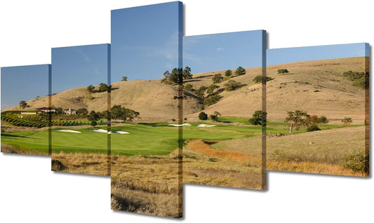 5 Piece American California Golf Course Poster Wall Art Golf Course Field Painting on Canvas Picture for Home Decor Print Modern Artwork for Living Room Bedroom Office Framed Ready to Hang - 50"Wx24"H