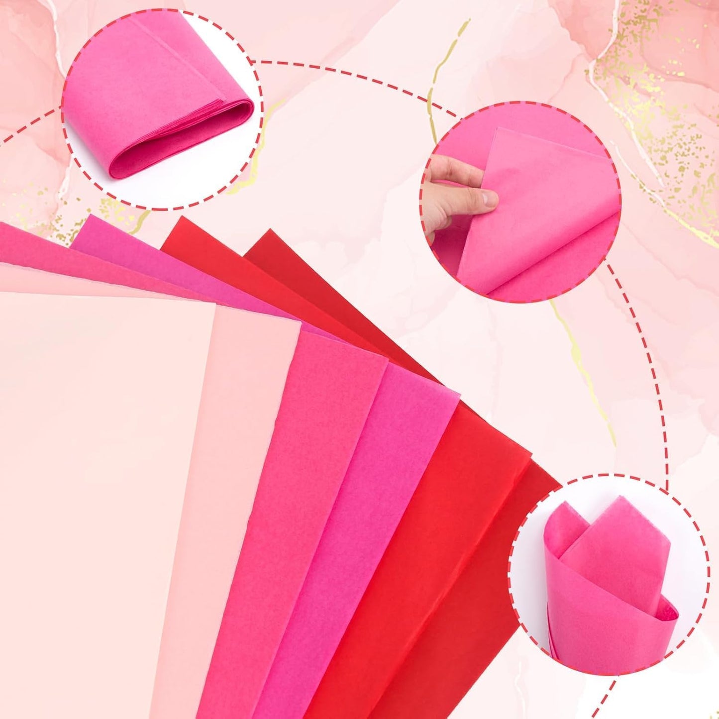VGOODALL 450 Sheets Pink Tissue Paper, 11.5x8 Inch Red Gift Wrapping Paper for DIY Crafts Party Decorations