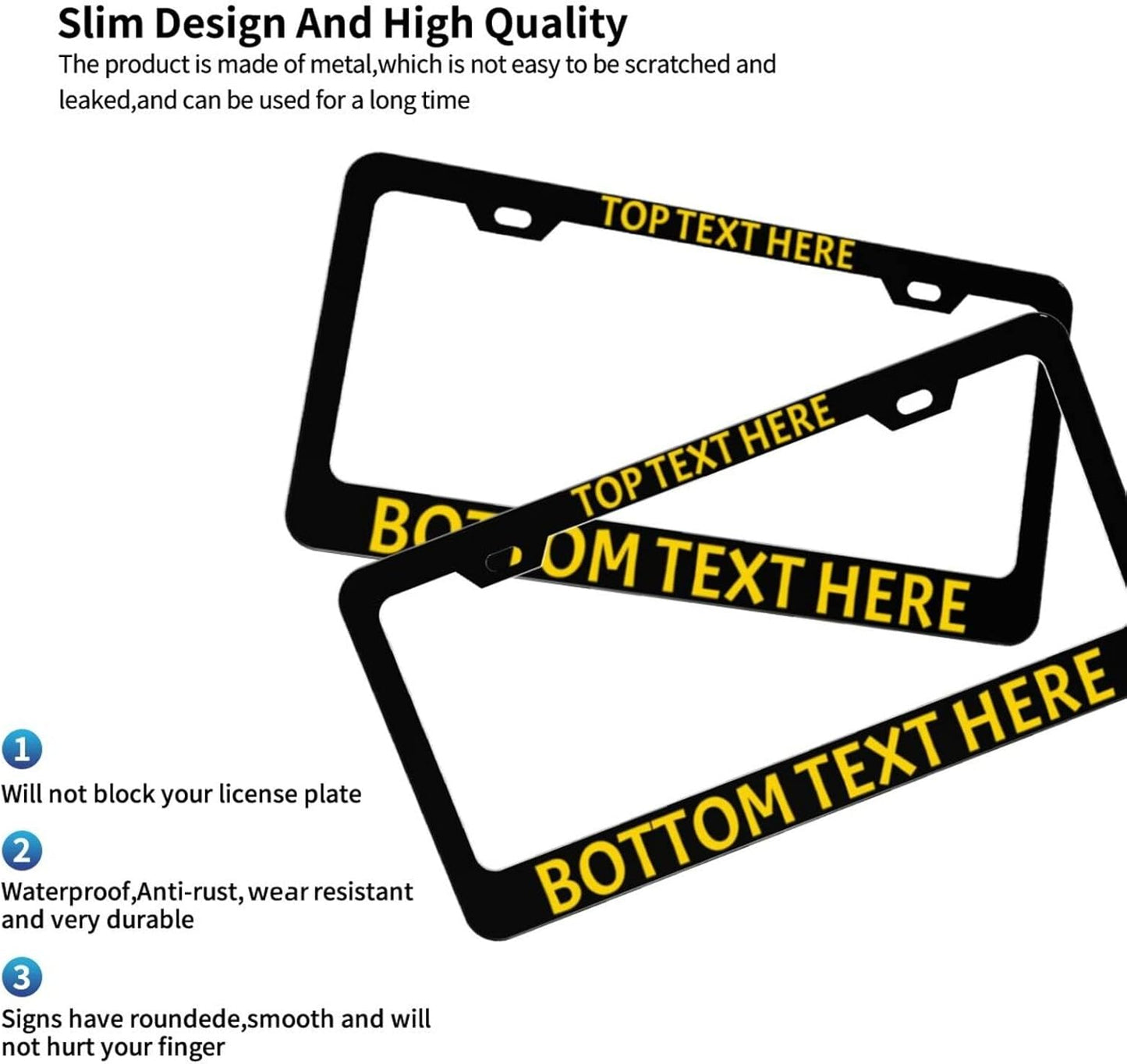 2 Pack Custom Personalized License Plate Frame Customized Car Tag Frames for Women Men with Screw Caps,12"x6",2 Holes