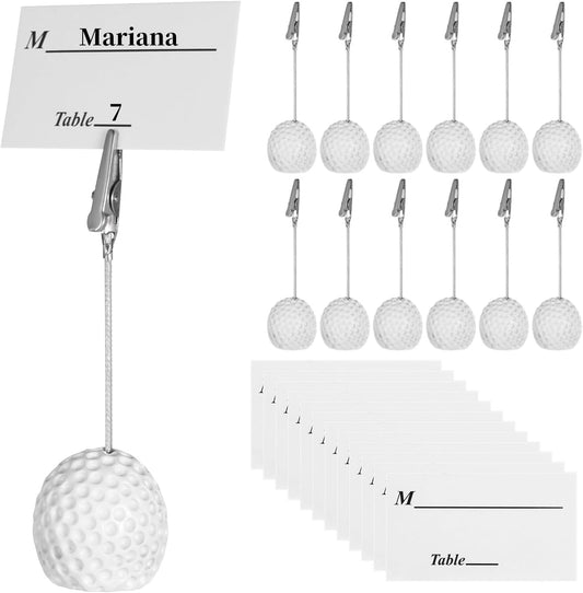 12 Pcs Resin Golf Ball Memo Clips, Alligator Clip Holders for Cards, Notes, Photos, Wedding and Office Table Stands