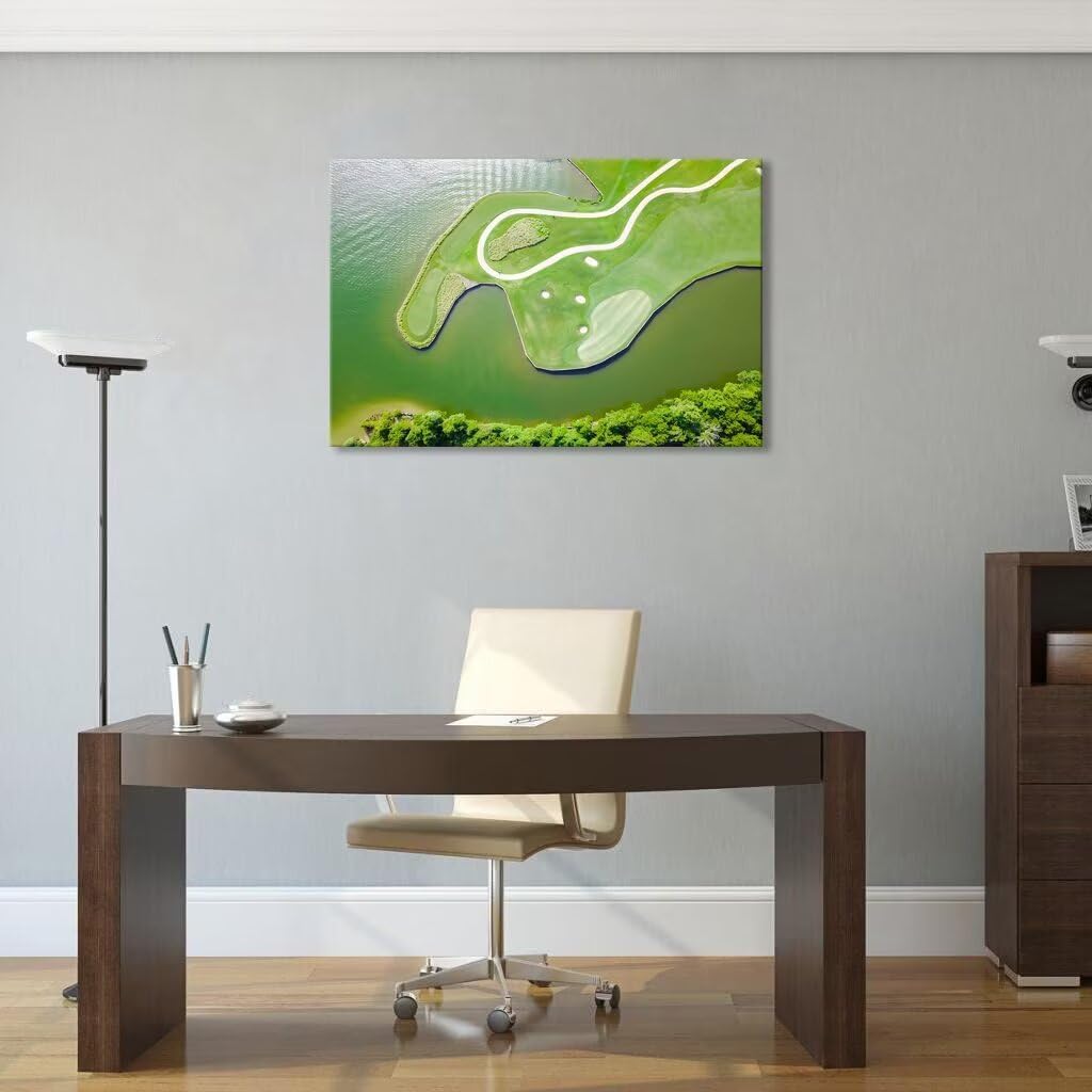 Colorado River Austin Texas USA Golf Course Wall Art for Living Room Bedroom Bathroom Home Decorations Golf Club Picture Wall Decor for Office Canvas Artwork Framed Ready to Hang(12''H x 16''W)