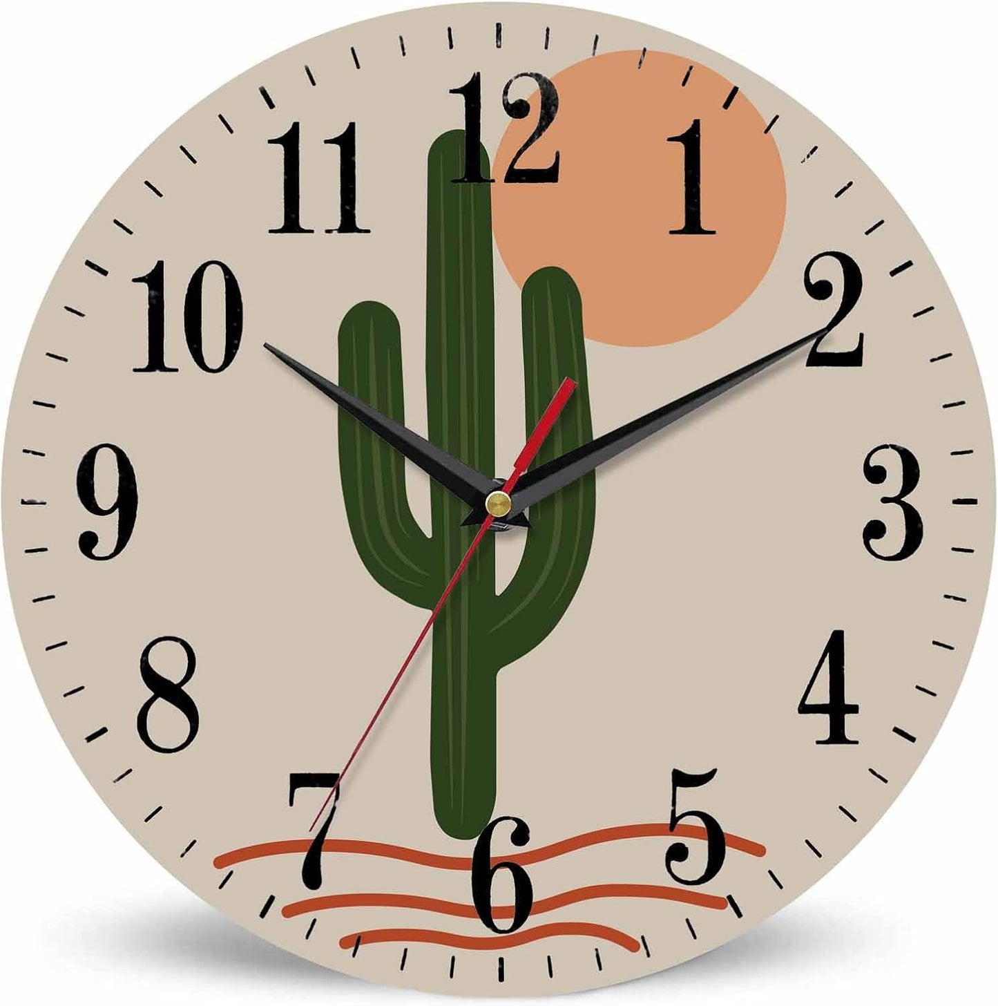 Mxocom Cactus Wall Clock Abstract Green Cacti Desert Wild Tropical Plant 10 Inch Silent Non Ticking Battery Operated Clock Vintage Round Clock for Living Room Bedroom Bathroom Office Decor