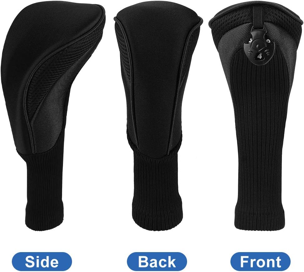 Golf Club Head Covers for Fairway Woods Driver Hybrids, 3Pcs Long Neck Mesh Golf Club Headcovers Set with Interchangeable No. Tags 3 4 5 6 7 X