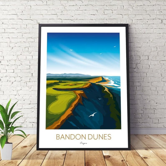 Nationcog Bandon Dunes Golf Print – Oregon; Bandon Dunes Golf Poster; Bandon Dunes Oregon Art; Coastal Golf Course Print; Golf Course Cliffside Illustration (Unframed) (24x36)