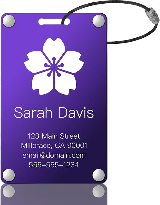 Personalized Luggage Tags: Custom Metal Luggage Tags for Suitcases, Backpacks and Bags with Your Personalized Text (Purple)