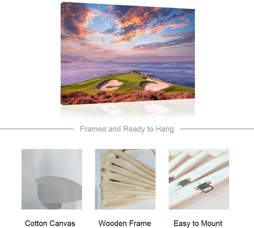 HJY Art USA California Golf Course Wall Art Sunset landscape Canvas Wall Decor Blue Green Abstract Painting Poster for Home Decor Living Room Bedroom Bathroom Office Artwork (28 x 44 inch)