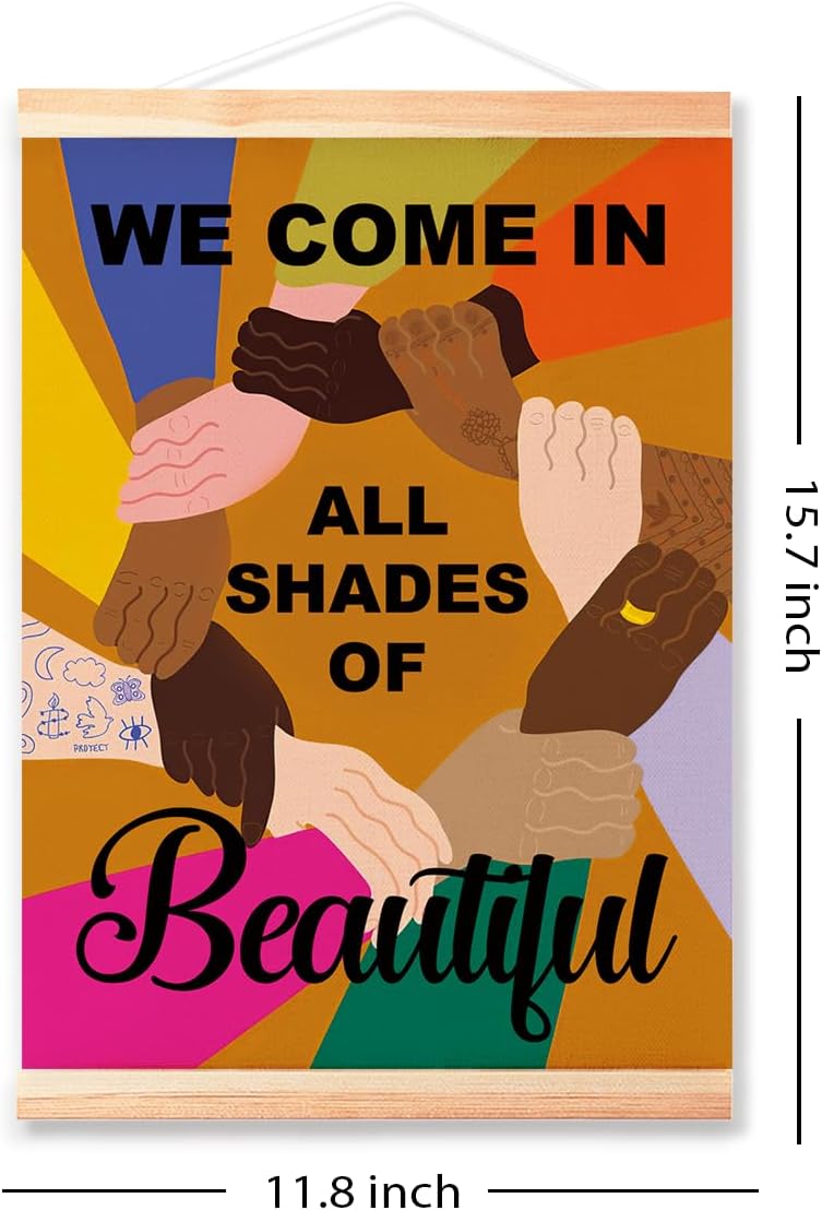 Multicultural Diversity Equality Poster Hanger Frame for Classroom School Office Nursery Wall Decor,We Come In Shape of Beautiful Canvas Wall Art Poster Print Wall Hanging 16x12in