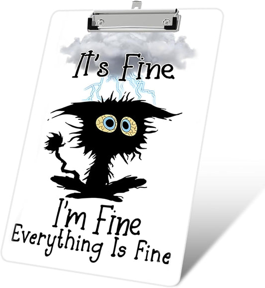 Plastic A4 Clipboards, Cute Fashion Clipboard Decorative, 12.2" x 8.7" Standard A4 Size Clipboards, Plastic Acrylic Clipboard for Teacher, Social Worker, Students,Women, Office Supplies (I'm fine)