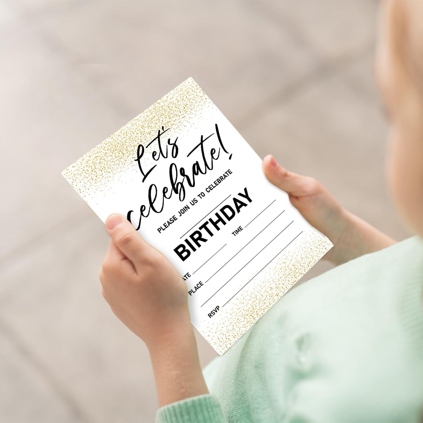 Let's Celebrate! Birthday Invitations, Gold Party Invitations, 20 Double-Sided Fill In Invitation with Envelopes for Teen Boys Girls, Invitations Cards for Birthday Party Decorations Favor - 14