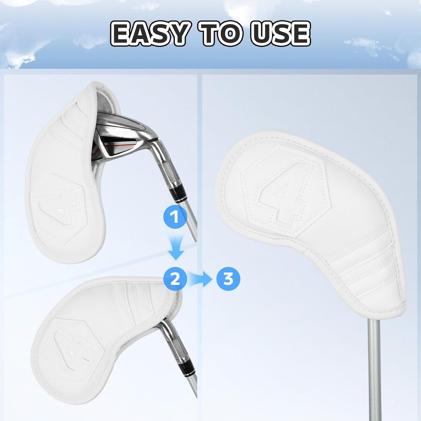 Magnetic Golf Iron Covers Set 10 Pcs Golf Iron Headcovers PU Leather Easy Off/On Protective Cover