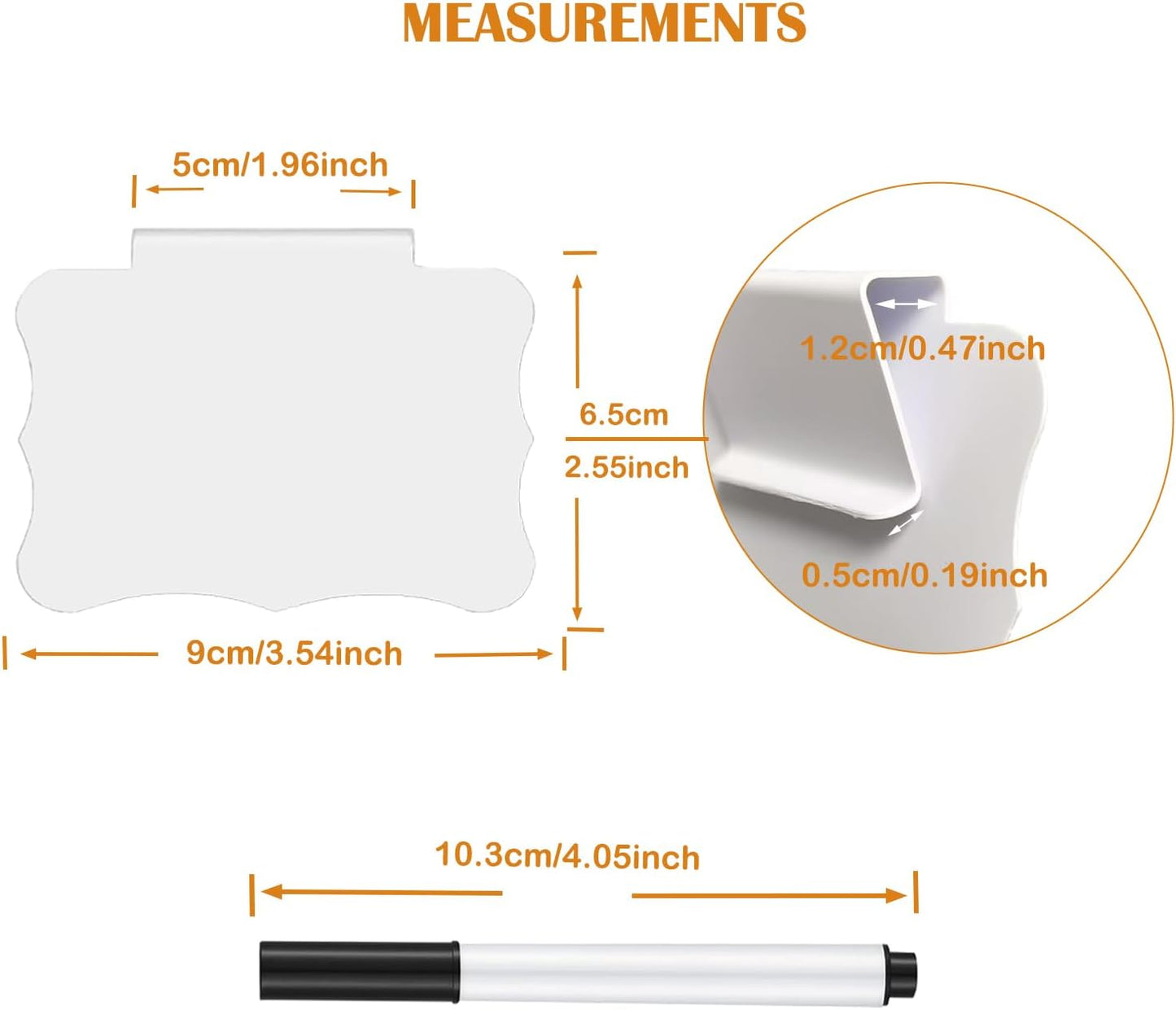 Reusable Erasable Basket Label Clips - 12 White PVC Basket Clip Tags with 2 Black Chalk Pens | Commercial-Grade Reusable Bin Labels for Warehouse/Home Organization