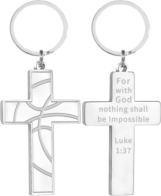 Football/Baseball/Soccer/Basketball Cross Keychains for Men First Communion Baptism Confirmation,Mens Gifts