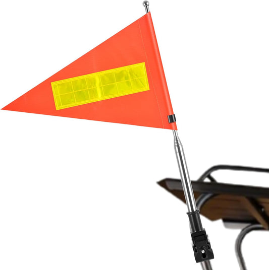 Golf Cart Flag 22x30cm Orange Safety Flag with Reflective Strips and PVC Flagpole
