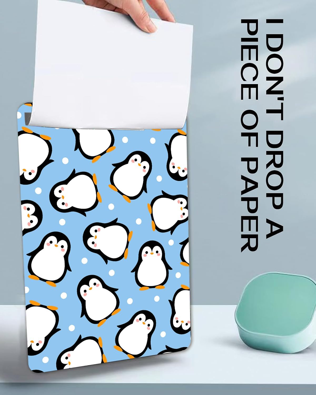 Fashion A4 Clipboard, Standard Letter Size 9" x 12.5", Decorative Wooden Clipboard with Low Profile Metal Clip for Office, School, Teachers, and Students, Cute Penguin