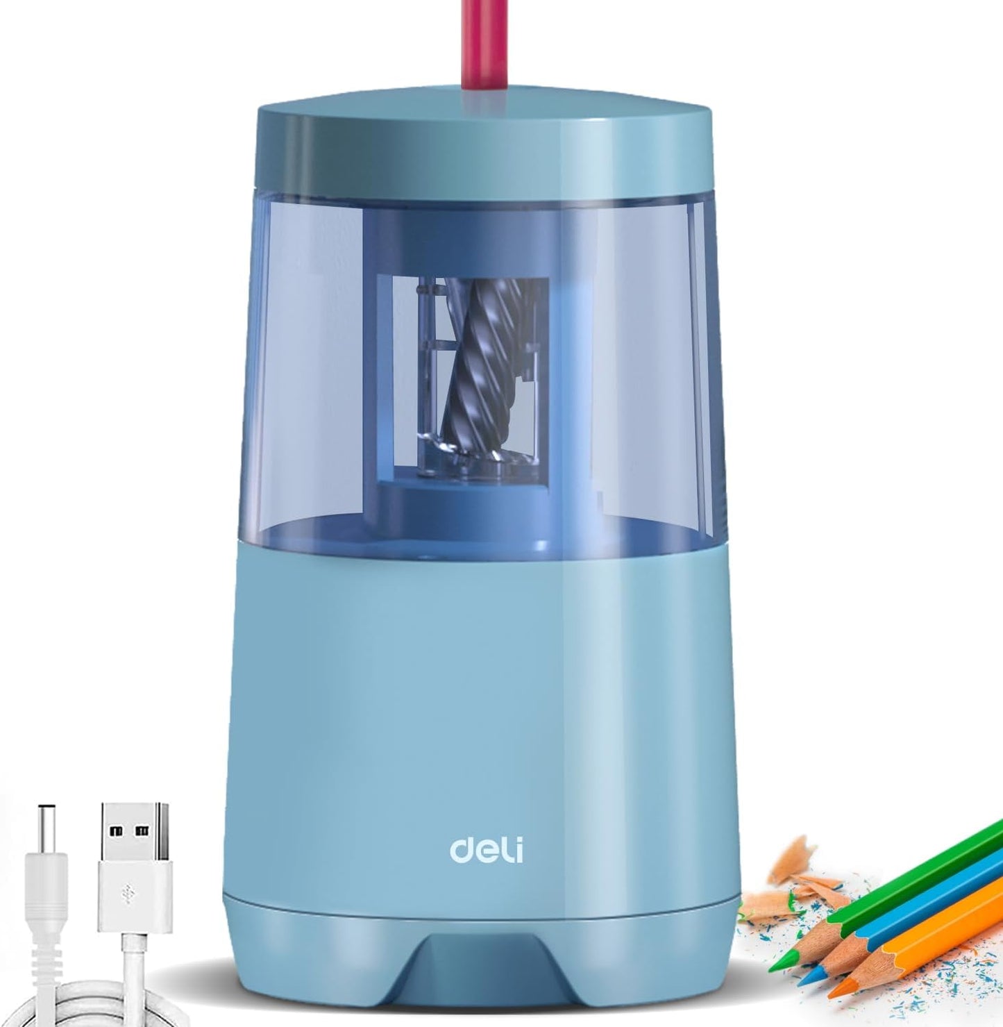 Deli Electric Pencil Sharpener, Automatic Pencil Sharpeners for No.2 Pencils Colored Pencils, Auto Stop, USB & Battery Operated for Kids, Students, Classroom, Home and Office, Blue