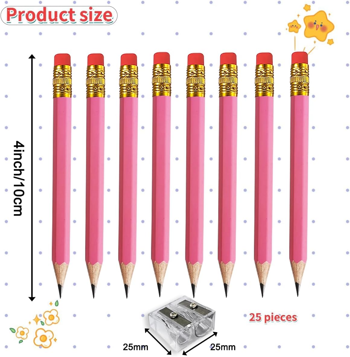 Adhere 25pcs Golf Pencils with eraser Hexagon Wooden Pencils Graphite 2B for Golf Event Scoring,Classroom,Wedding,Company Meetings,Pew, Pocket (Pink)
