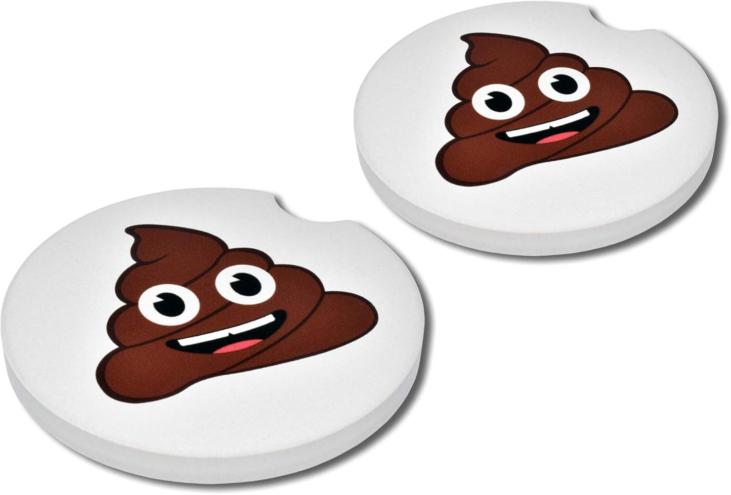 Elektroplate Funny Poop Smiley Face Automotive Ceramic Coasters (2.6" Diameter) | Universal Fit for All Cars, Trucks, SUVs, and More | Absorbent Non-Slip Durable | Set of 2