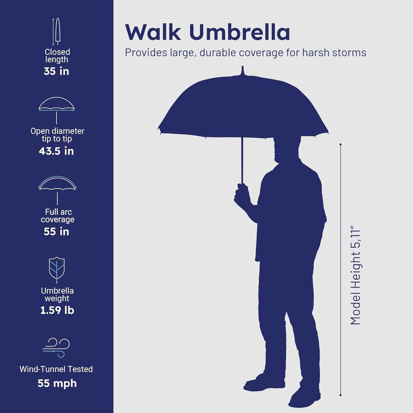 Weatherman Umbrella - Golf Umbrella - Windproof Sports Umbrella Resists Up to 55 MPH Winds - Available in 2 Sizes and 5 Colors