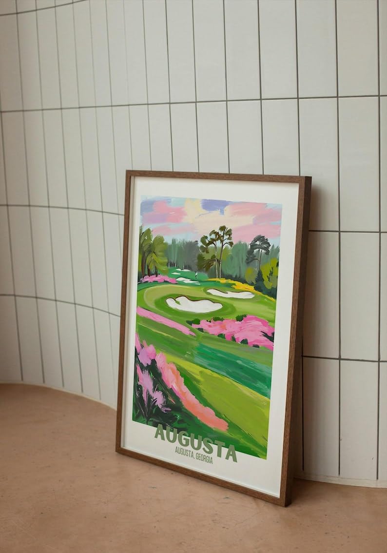 Augusta Georgia Golf Course Poster, Vintage Travel Wall Art Print, Retro Landscape Painting of Famous National Golf Club, Perfect Golf Gift for Men, Dad, or Sports Enthusiasts (Unframed) (9x11)