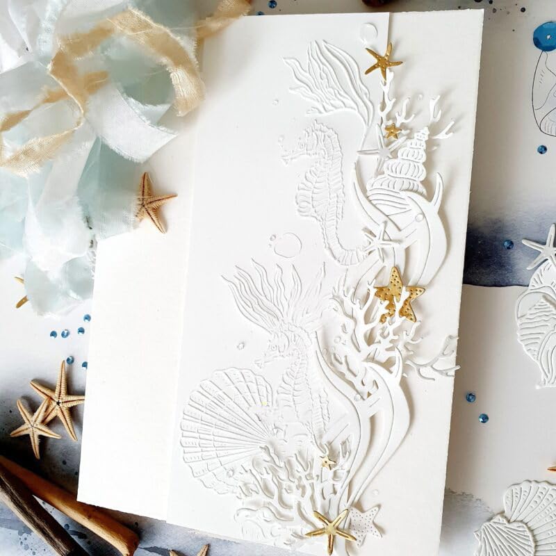 Lapoo Cutting Die for Scrapbooking, 3D Backgrounds Frame New Cutting Dies DIY Album Card Making Decor Paper Craft Metal Die Cuts Party Decorations (Whelk Sea 3.9 x 3 in)